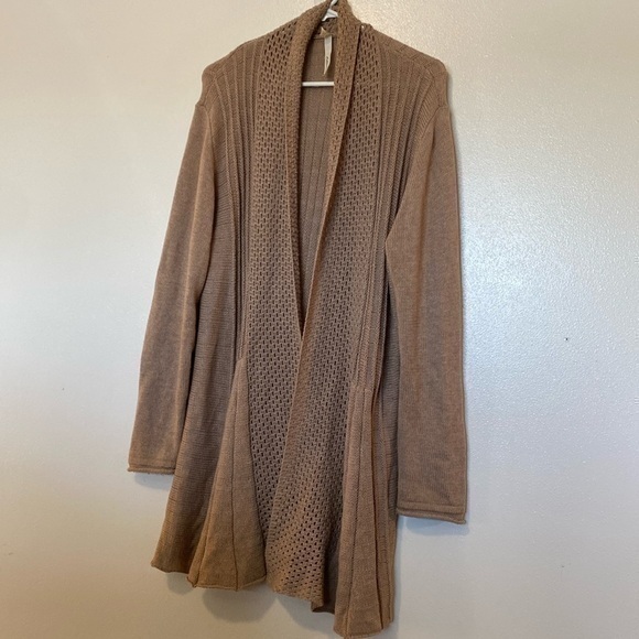 NY Collection Sweaters - NY Collection camel cotton blend open mixed chunky knit cardigan sweater…